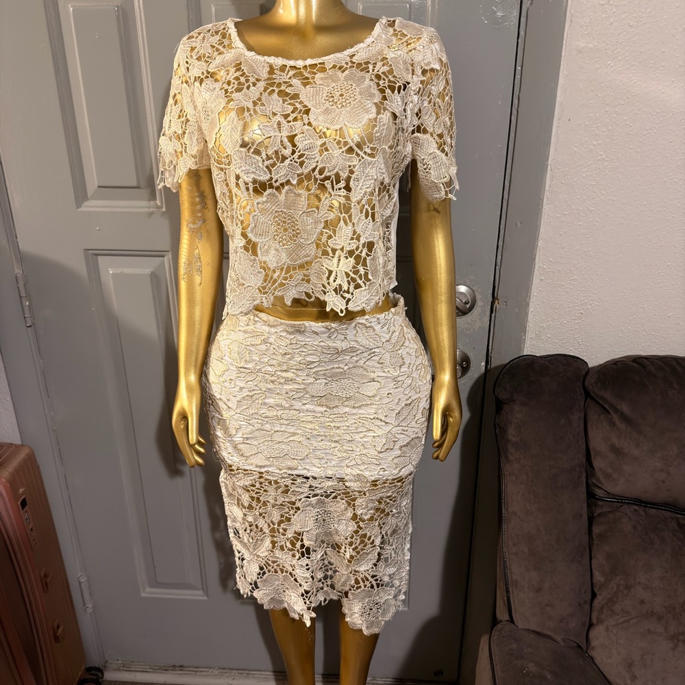 Ivory Crochet Lace Two-Piece Skirt Set